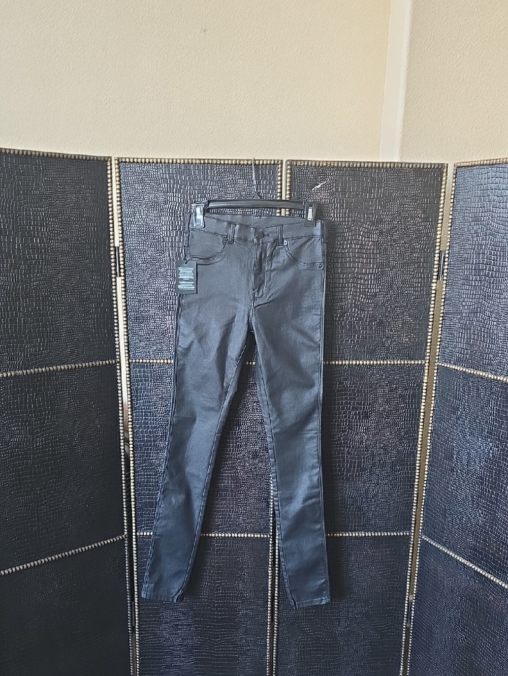 Women's Black Coated Skinny Pants